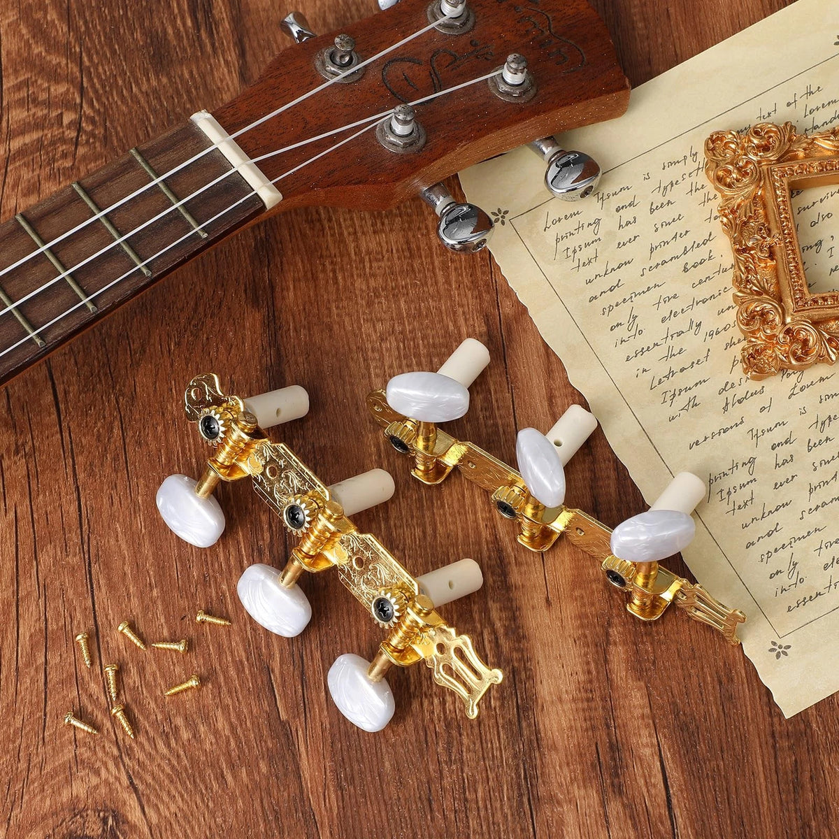 1 Pair 3L3R Classical Guitar Tuning Pegs Keys, Tuners Machine Gold