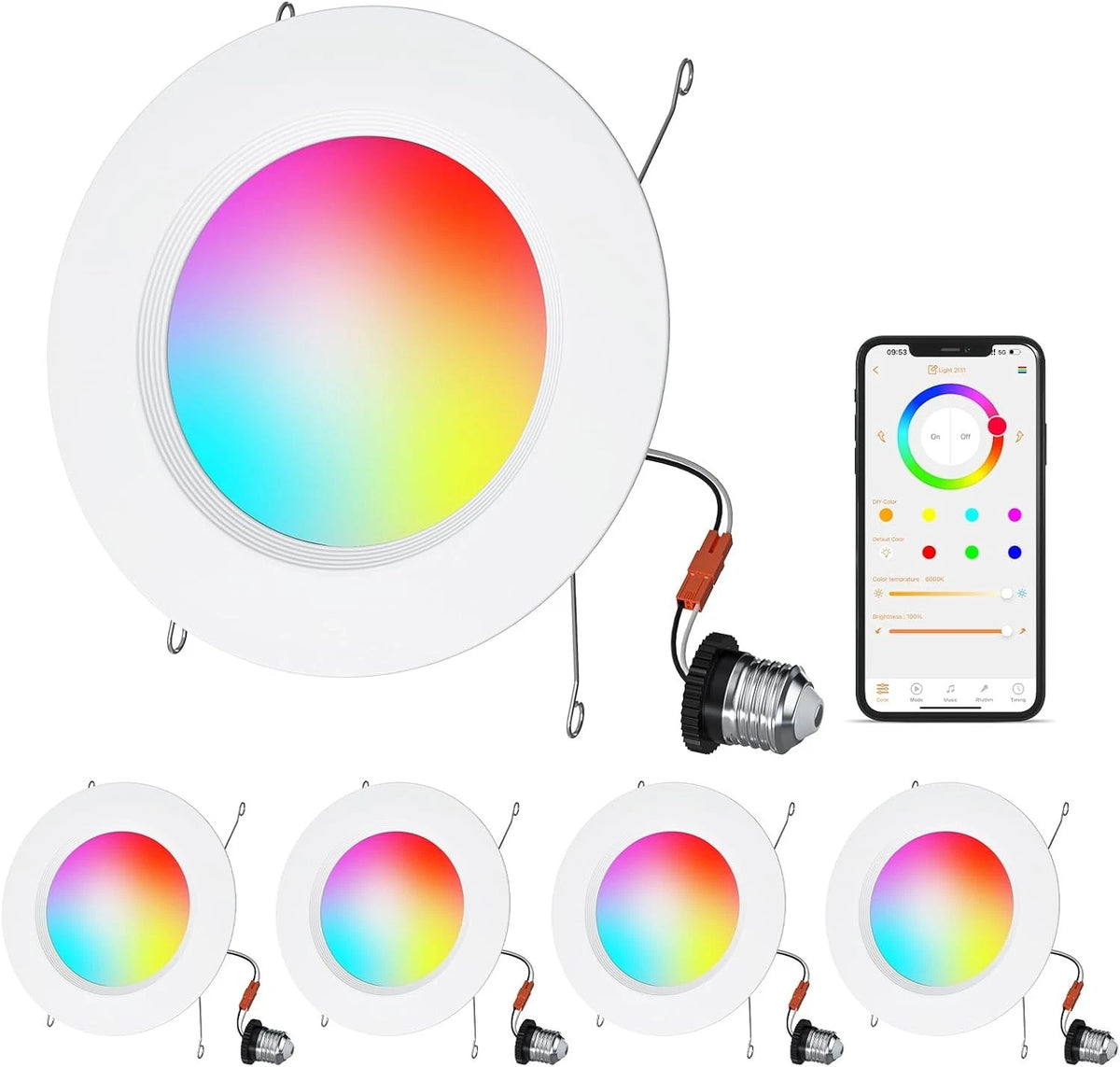 Smart Recessed Lighting, 5/6 inch, Compatible with Alexa, RGB+CCT 4Pack