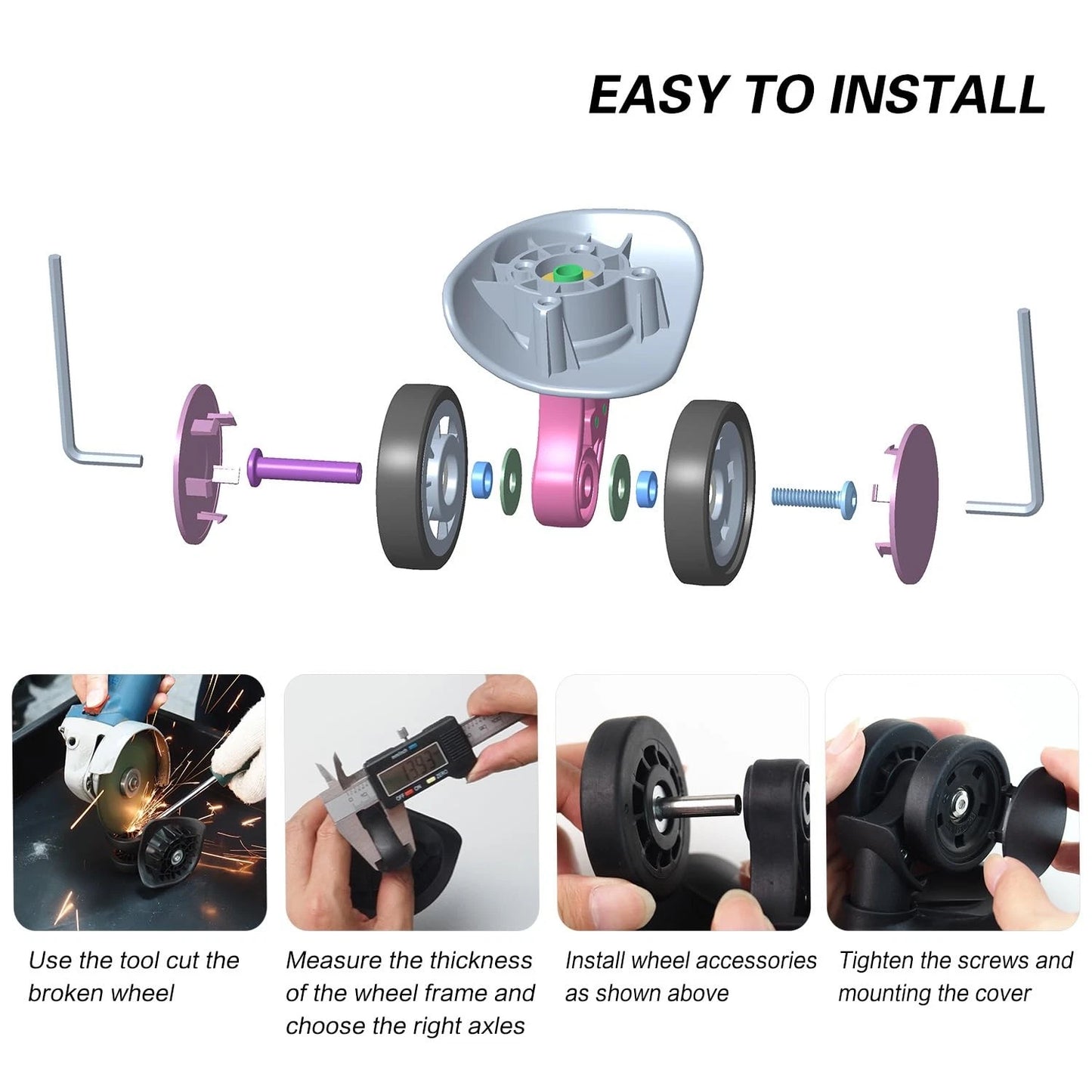 Luggage Wheels Replacement 55 * 11mm, Swivel 2.2 inches, 55mm/2.2inch -8PCS