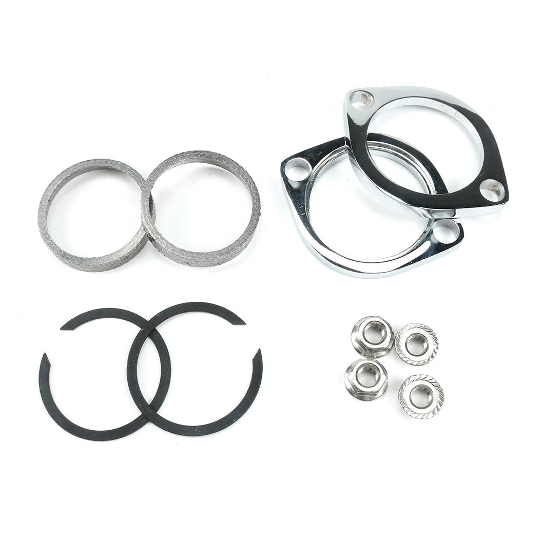 Exhaust Flange Install Kit Pair Flanges Gaskets C-Clips Nuts Washers for Harley