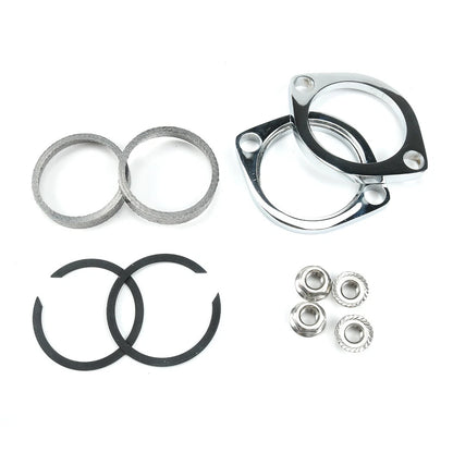 Exhaust Flange Install Kit Pair Flanges Gaskets C-Clips Nuts Washers for Harley
