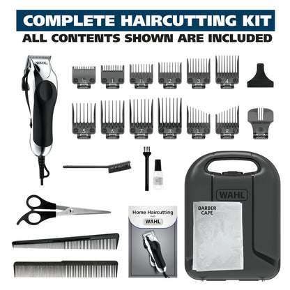 Wahl USA Chrome Pro Corded Clipper Complete Haircutting 24 Piece Set, Silver