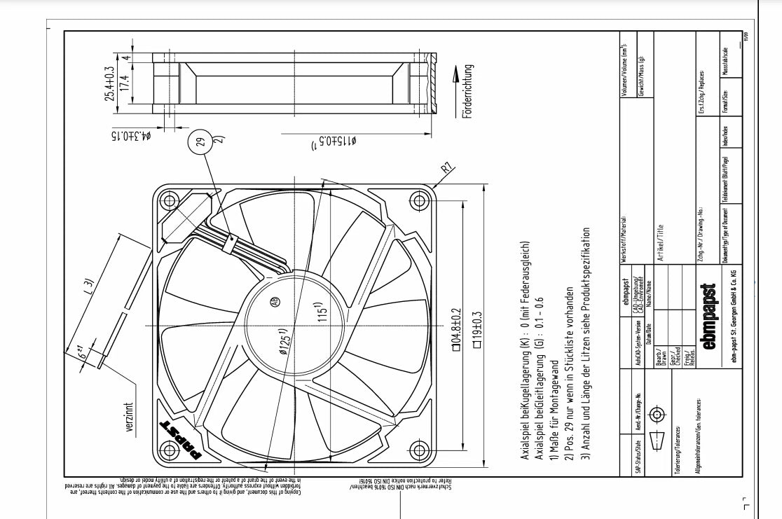 Ebmpapst 4414F/2 Axial Fan 24VDC 0.21A 5.0W 120*120*25mm Cooling Fan