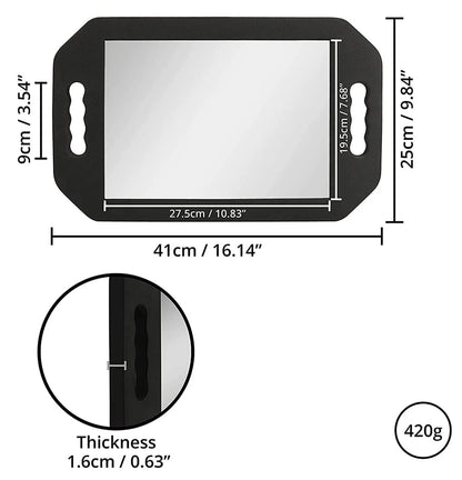 HREW Handle Mirror Large Rectangular Hand 15.7"L x 10.2"W, Black, Hot Pink