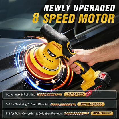 Cordless Car Buffer Polisher Kit (28pcs), 8-Speed & 2*21V Batteries 21, Yellow