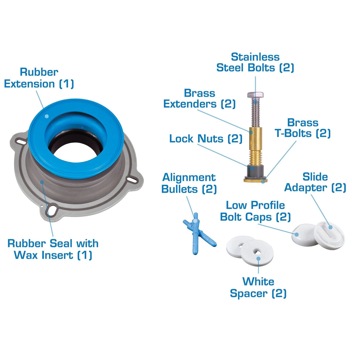 DANCO All-in-One Toilet Installation Kit, Perfect Seal Wax Ring 1 Pack, Blue
