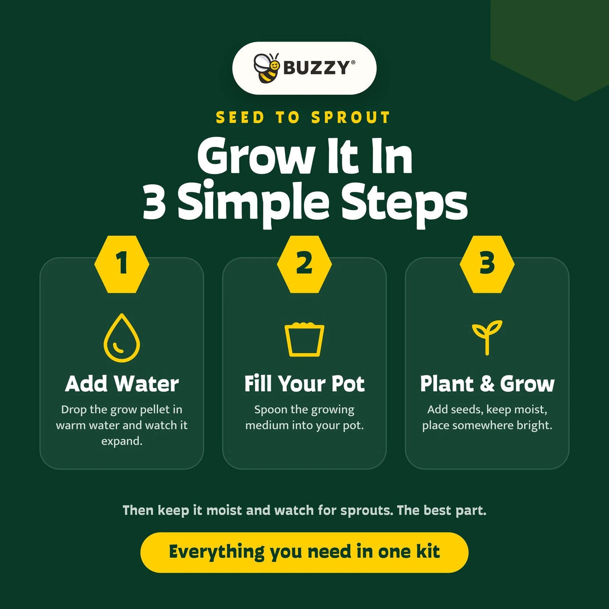 Buzzy Seeds Herbal Tea Garden Grow Kit 3-Pack - Metal Windowsill Floral