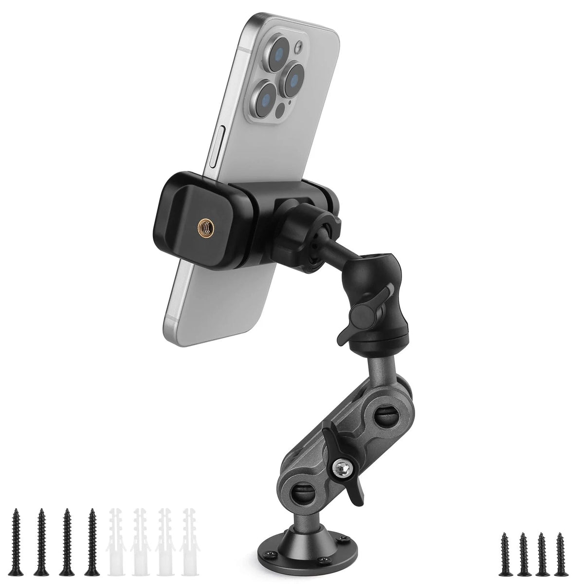 Wall Mount Phone Holder Drilling Base 3.5-7.5 inches (diagonal screen), Black