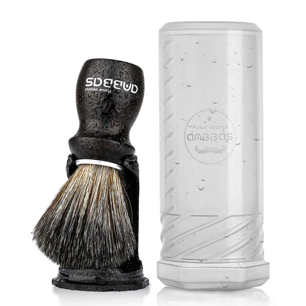 Synthetic Badger Shaving Brush Kit with Travel Tube and Stand for Men Ebony