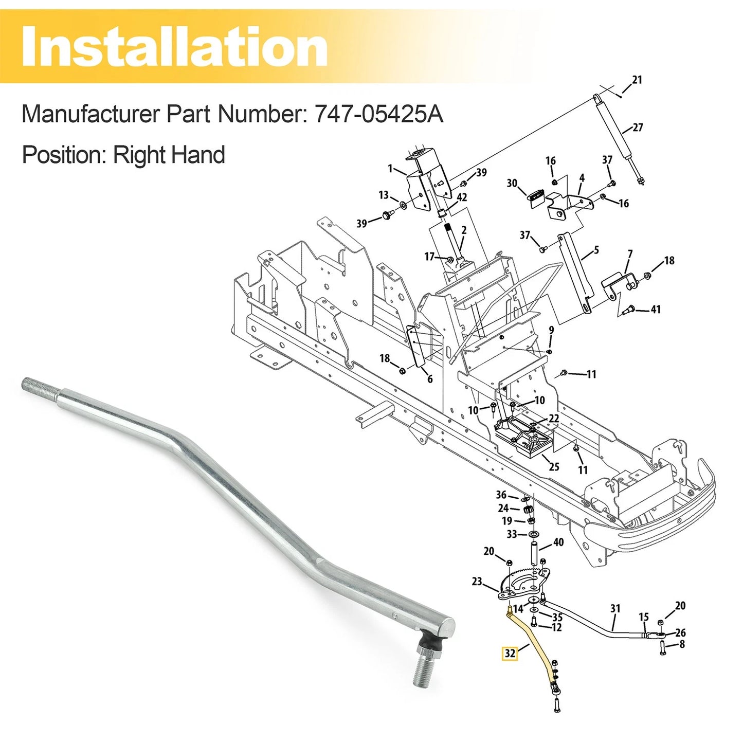 Steering Drag Link Rod 747-05425A Right Hand for Cub Cadet XT3-GSX Tractor