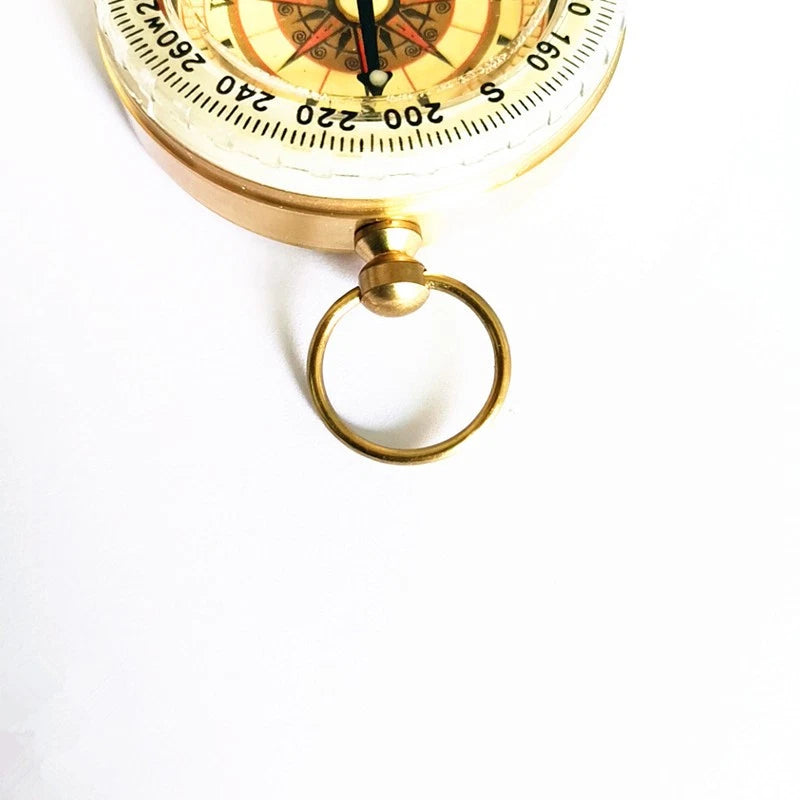 Outdoor Camping Luminous Brass Pocket Watch Style Military Army Compass Keychain