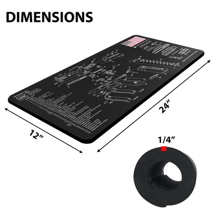 Gun Cleaning Mat 24"x12" for Glock, Thick Black BLACK