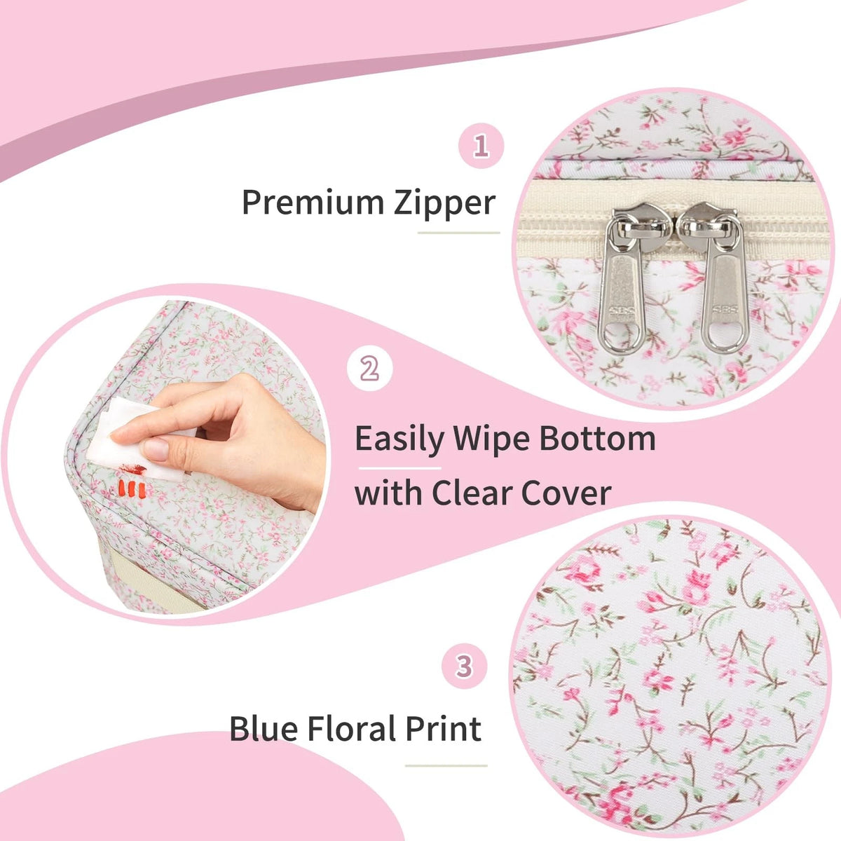Nail Polish Organizer Bag - Organizers and 45 Slots, Pink Small Flower