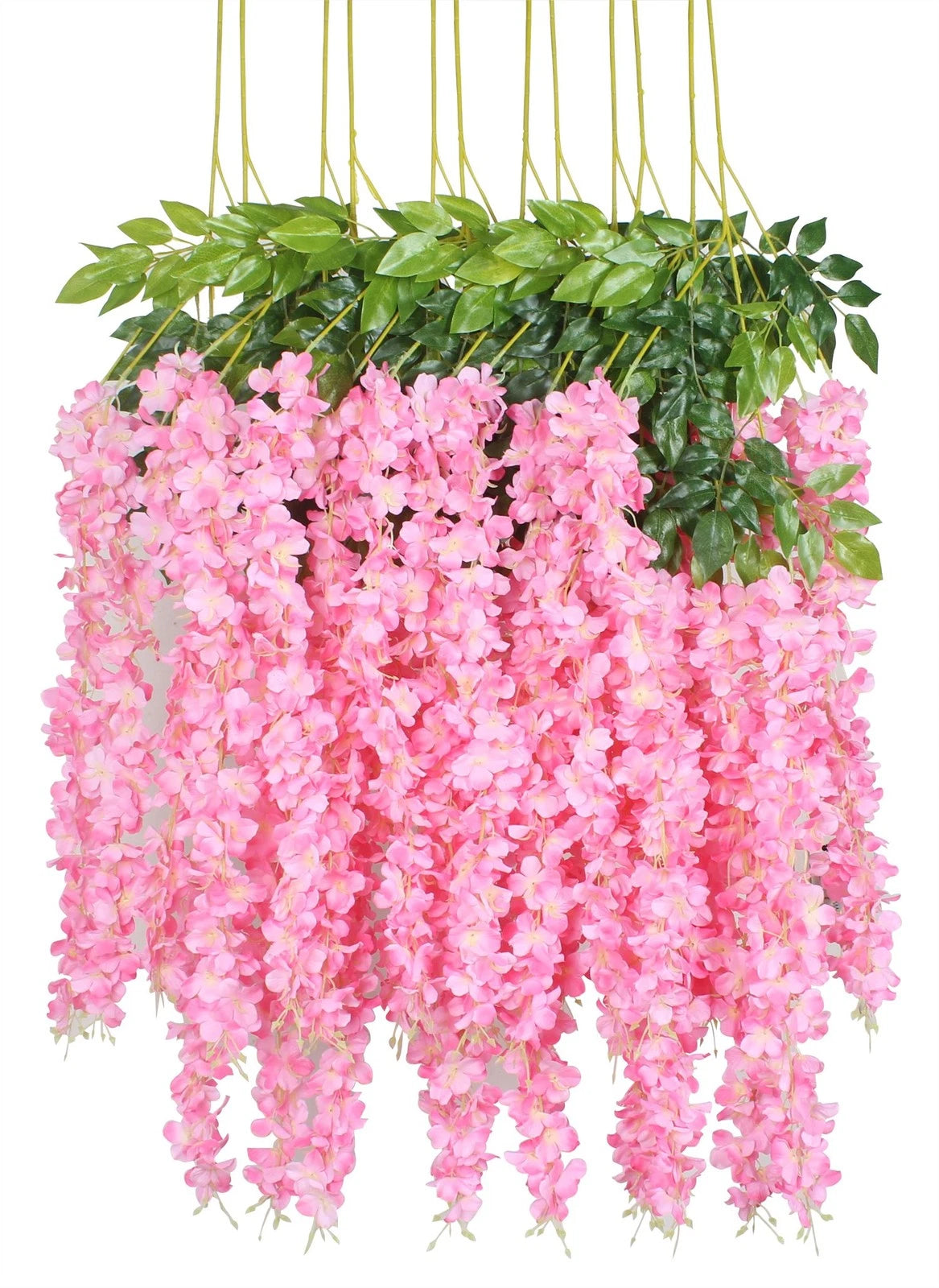 Duovlo 12 Piece Artificial Silk Wisteria Vine 3.6 Feet Ratta Dark Pink