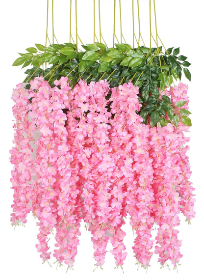 Duovlo 12 Piece Artificial Silk Wisteria Vine 3.6 Feet Ratta Dark Pink