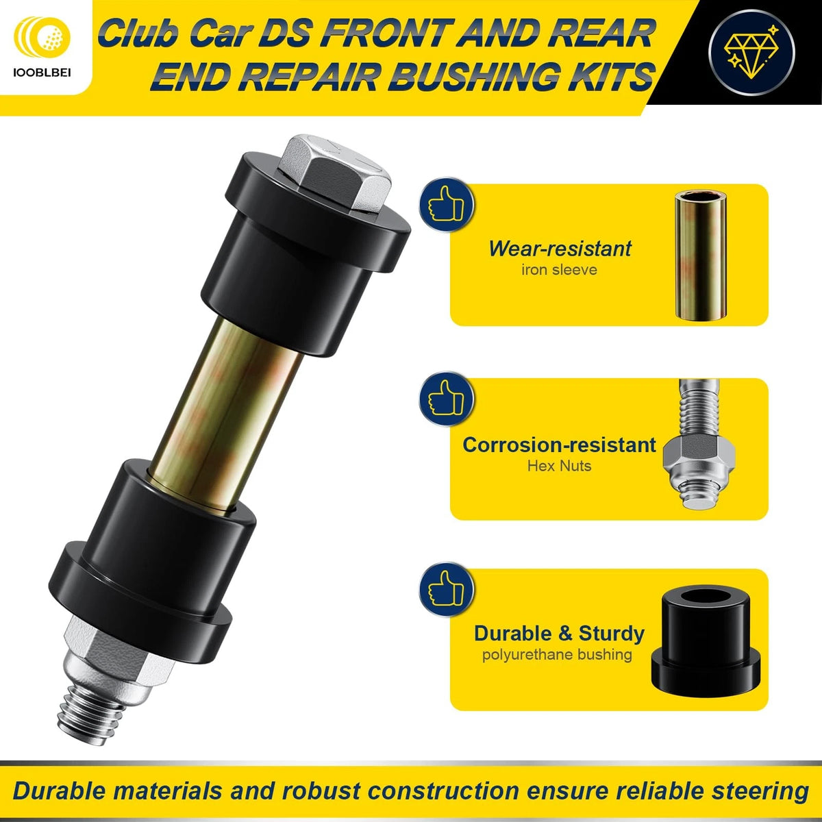 1993-UP Club Car Deluxe Repair Bushing Kit for DS, Golf Cart Front and black