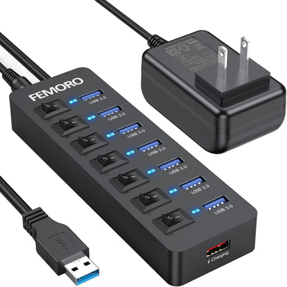 Powered USB Hub 3.0, 5Gbps Data Transfer 7 1 Pack, 7 3.0 +1 Charging
