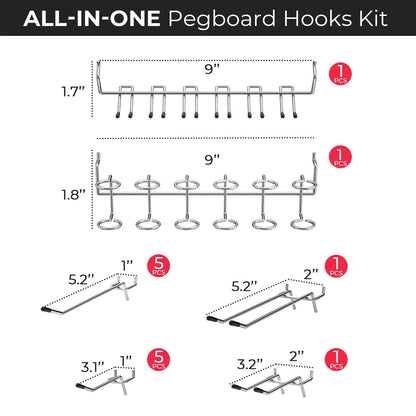 INCLY 126PCS Peg Board Organizer Accessories Kit, Pegboard 126 PCS, Silver