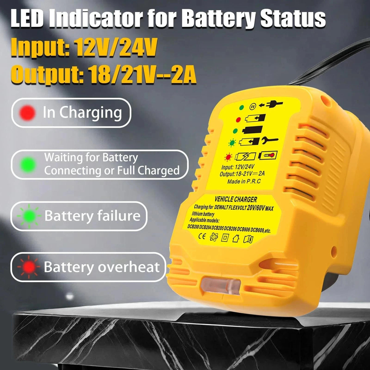 For DeWalt 18V 20V MAX Li-ion Battery Car Charger Compact Design w LED Status