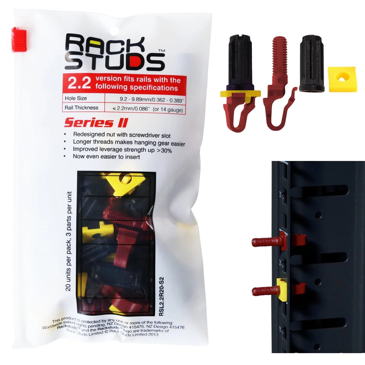 Rackstuds R20 Series II - Server Rack Screws 20 Pack | Cage Nut 20 Pack, Red
