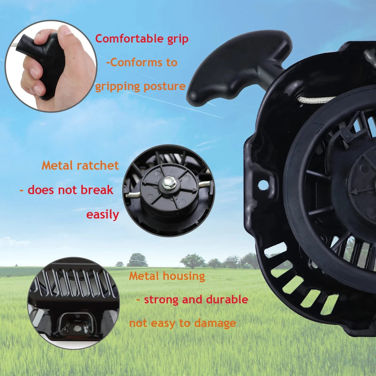 WOTIAN Pull Start Assembly Compatible with Generac 196cc 208cc 212cc, Black