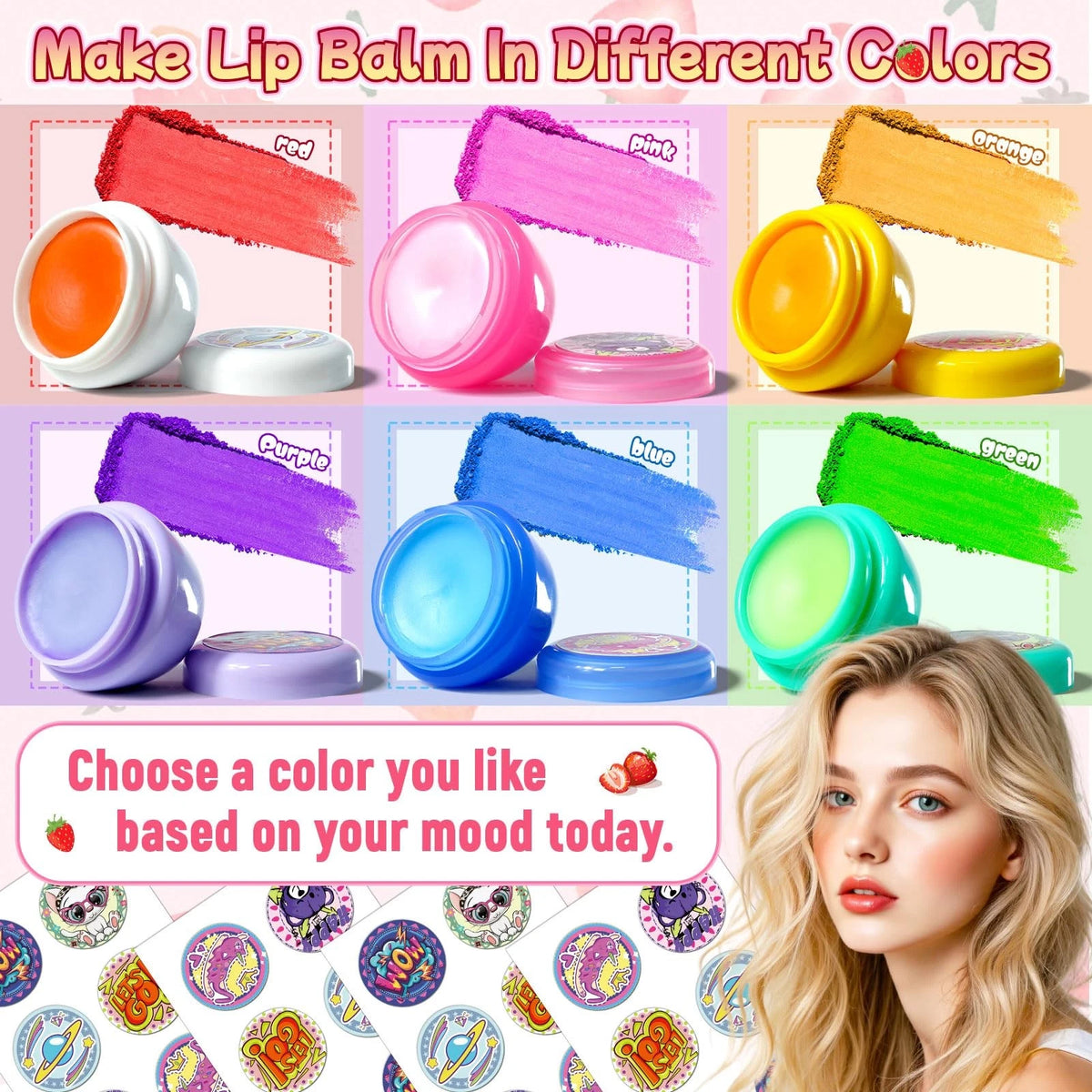 WhizToys 39Pcs Lip Balm Making Kit for Girls 48 Count (Pack of 1), Pink-Small