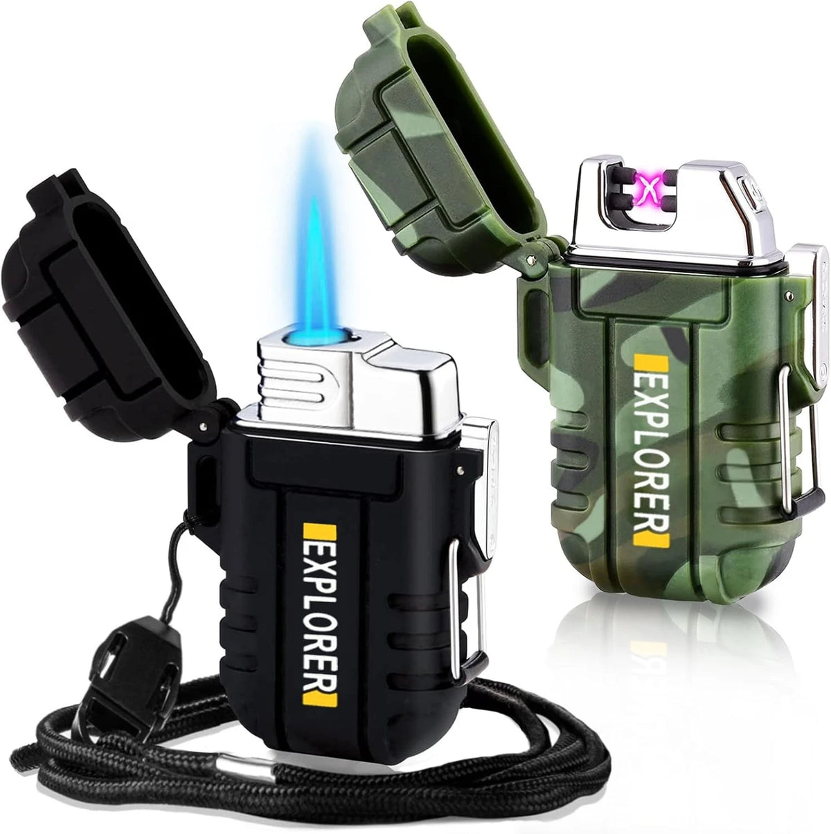 2 Pack Waterproof Lighter Outdoor Windproof Torch Lighters Camouflage+black