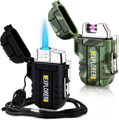 2 Pack Waterproof Lighter Outdoor Windproof Torch Lighters Camouflage+black