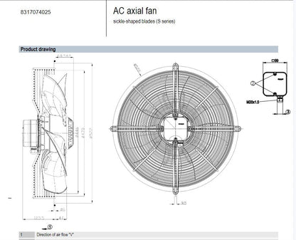 Ebmpapst S4D450 8317074025 Axial Fan 400VAC ??450MM 0.95/0.52A Cooling Fan