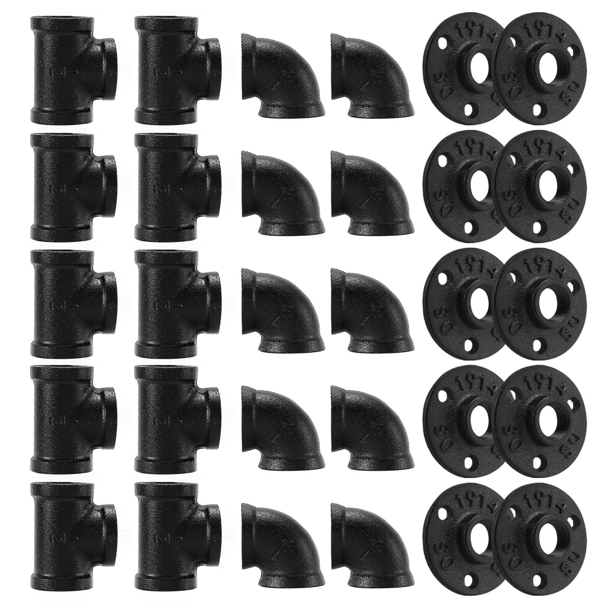 Home TZH 1/2" Black Pipe Fitting, 30 Pack Floor 1/2 Inch,