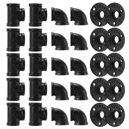 Home TZH 1/2" Black Pipe Fitting, 30 Pack Floor 1/2 Inch,