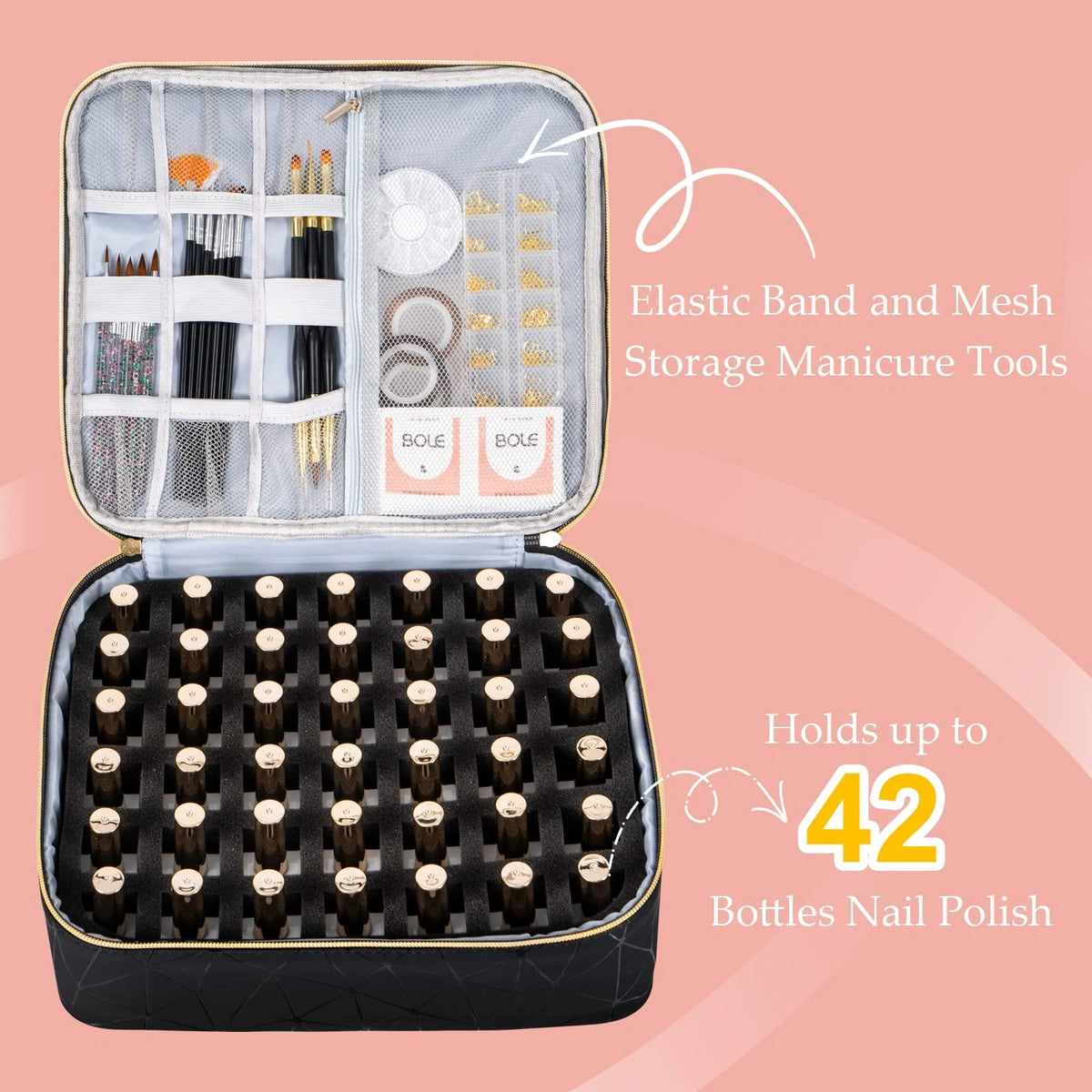 Uross Nail Polish Organizer Large - 11 x 9.5 x inch (42 bottles), Black