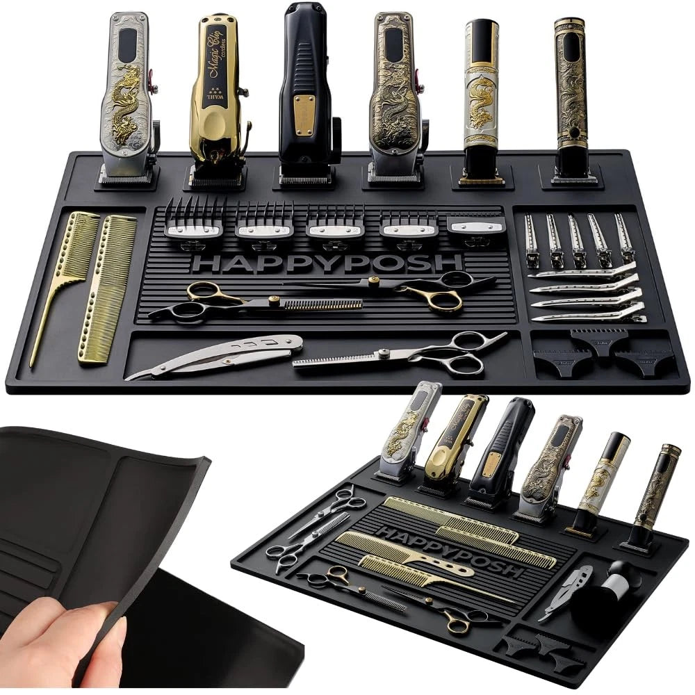 HAPPYPOSH Magnetic Barber Mat for Clippers, Large Professional Large, black