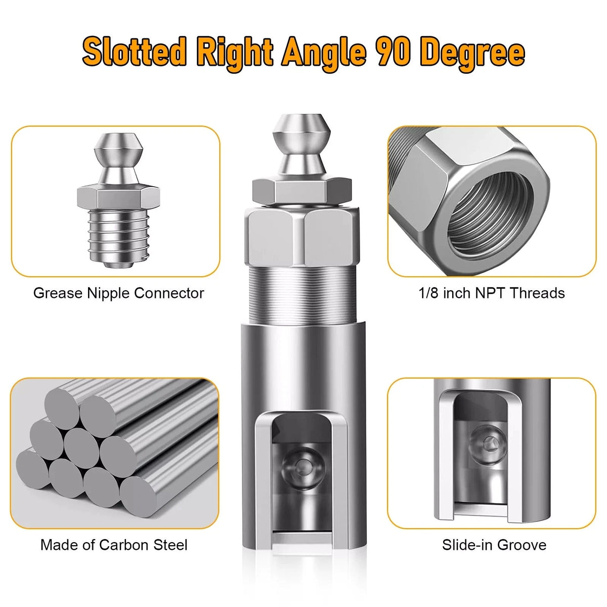 Grease Gun Coupler, 1/8 Inch NPT Right Angle Grease Coupler, 90 Degree