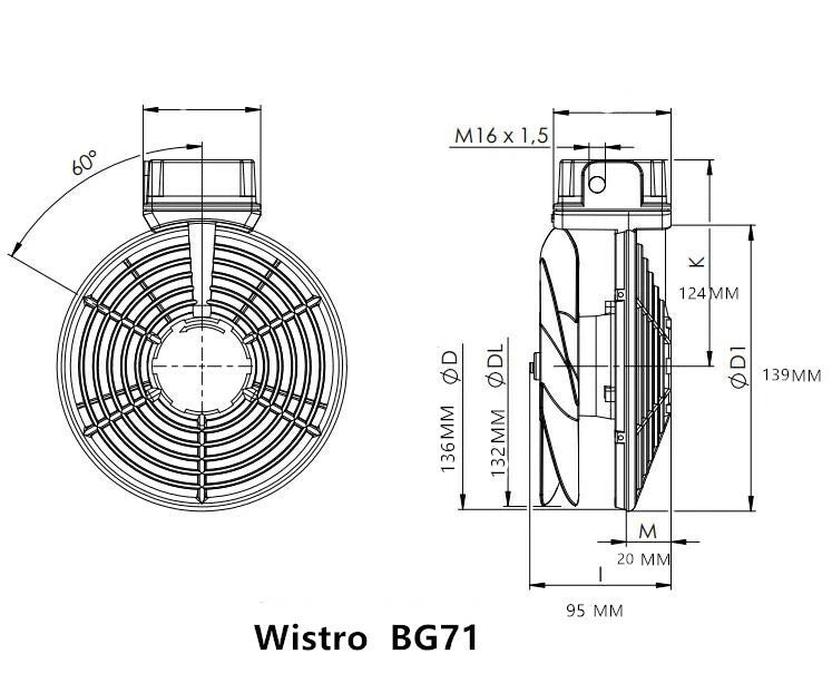 FLAI BG71 P15.51.0428 Wistro Fan IP66 230V Waterproof Motor Cooling Fan