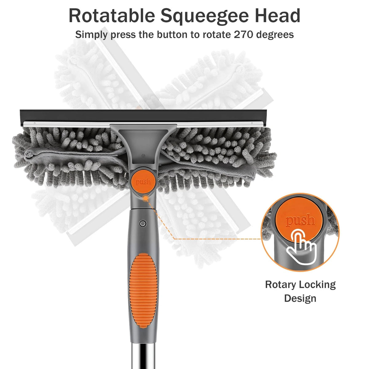 SetSail Window Squeegee with 66in Extension Pole 2-in-1 Grey Orange