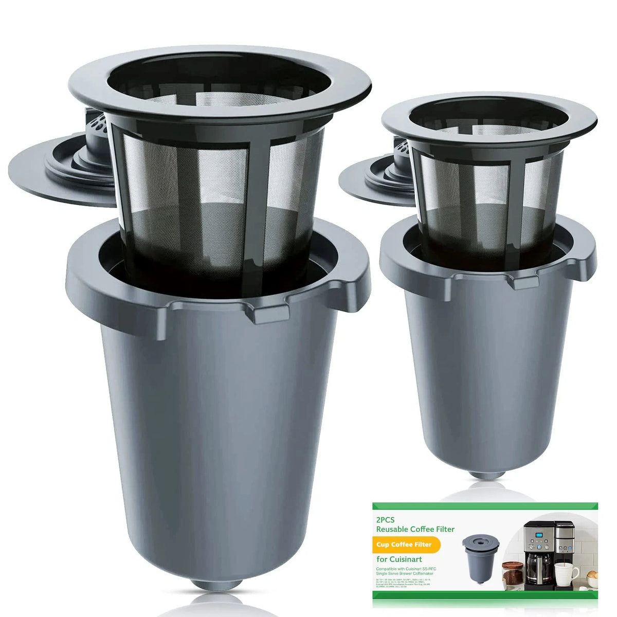 2PCS Reusable Coffee Filter Cups, Compatible with SS-RFC K-Cup Size, Gray