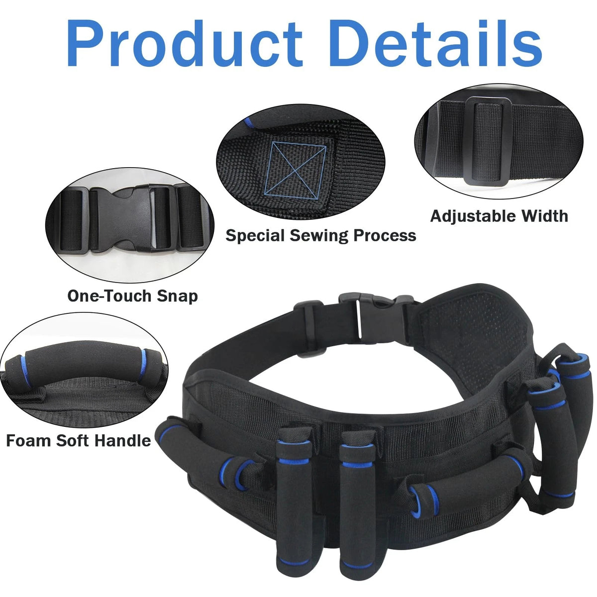 KkaFFe Gate Belt for Elderly with 7 Handles,Gait Belts Transfer Dblue