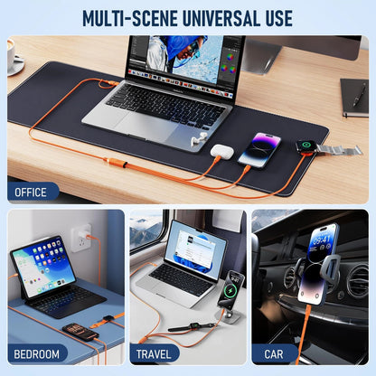 Travel Essentials 3 in 2 Multi Charging Cable 100W USB A/C to Dual Orange