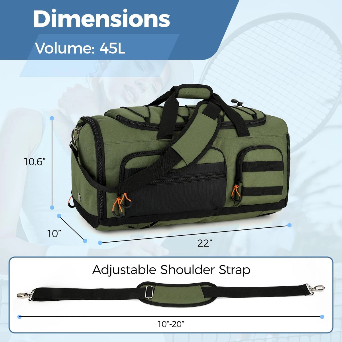 Searock 45L Gym Bag for Men, 3-In-1 Duffle Backpack Travel, Green