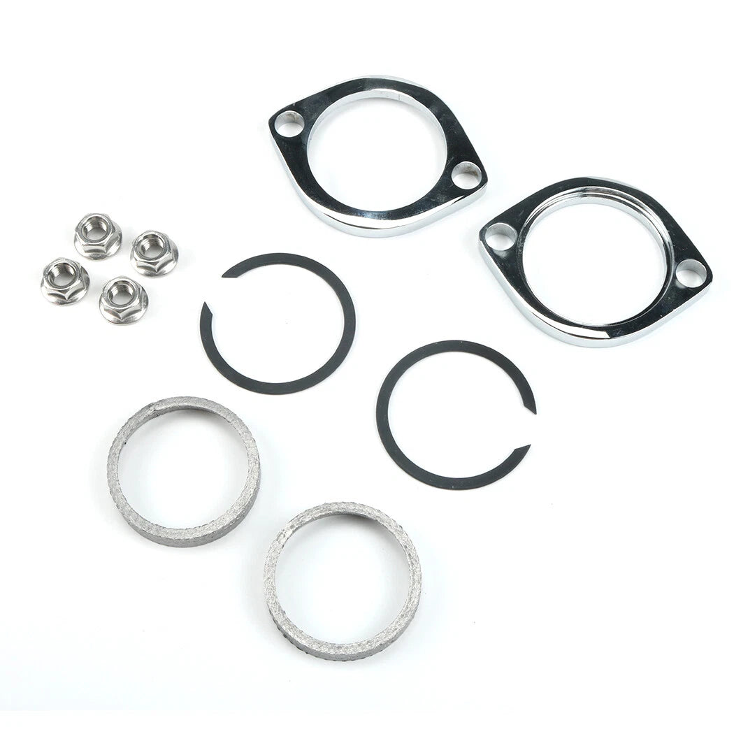 Exhaust Flange Install Kit Flanges Gaskets C-Clips Serrated Nuts For Harley