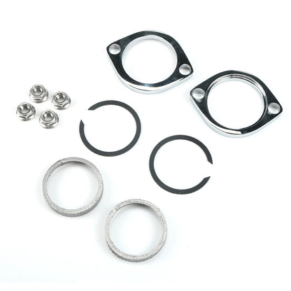 Exhaust Flange Install Kit Flanges Gaskets C-Clips Serrated Nuts For Harley
