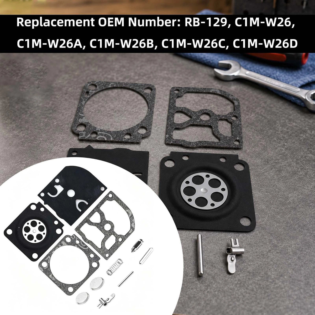 Carburetor Rebuild Repair Kit Fits Zama C1M-W26A/W26B/W26C RB-129 All Pieces