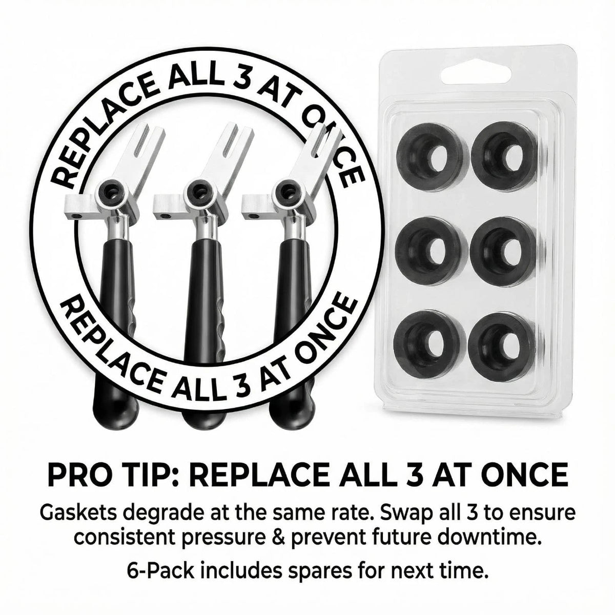 FixoTech 6 Pieces Black Rubber Handle Gaskets, Anti-Leak Seal small,