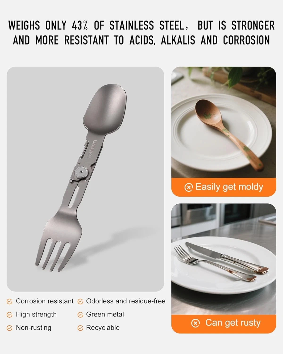 Titanium Spork 3 in 1 Folding Camping Fork and Spoon, Ultra Spork-1pc