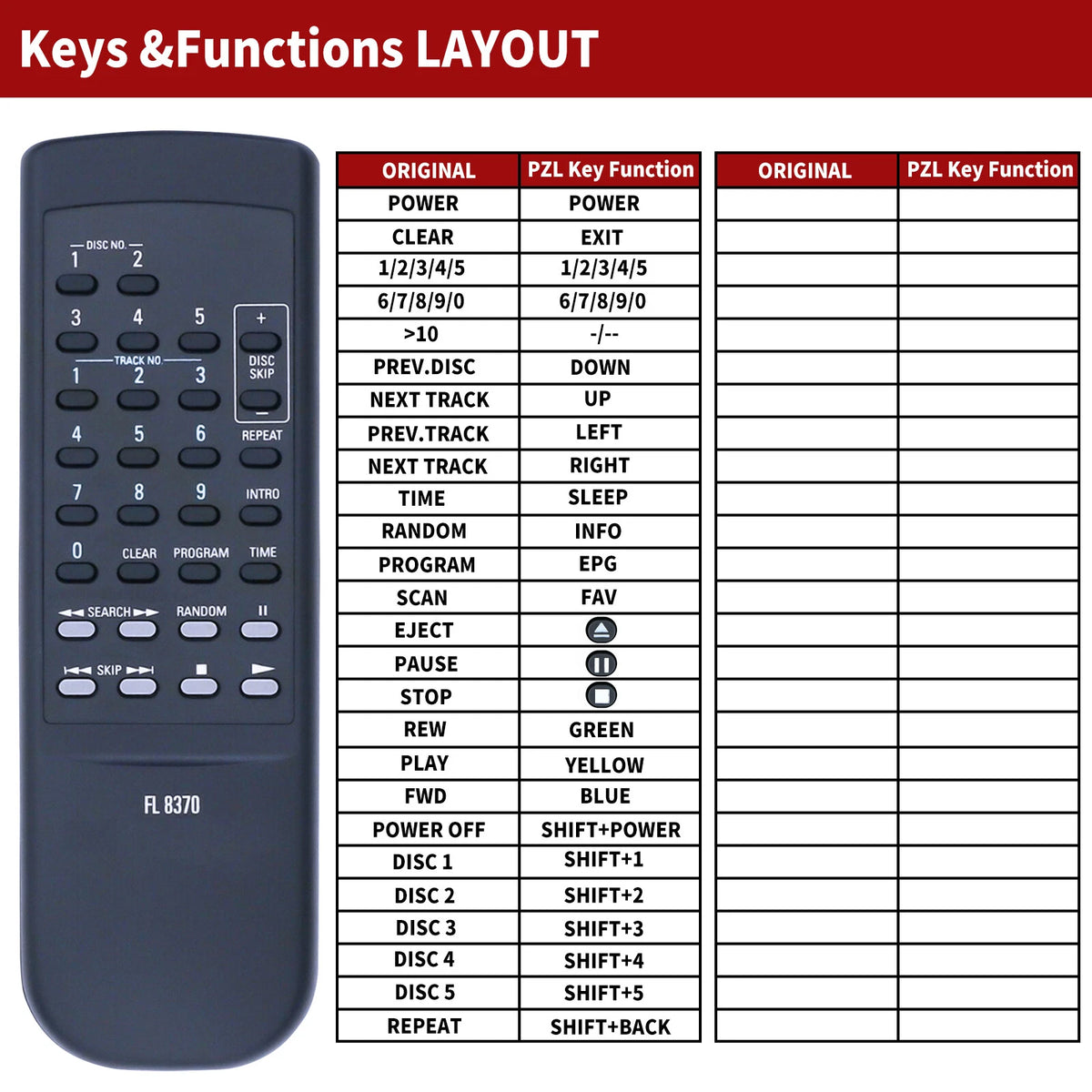 Replacement Remote Control For Harman Kardon CD Changer FL8370 FL-8370