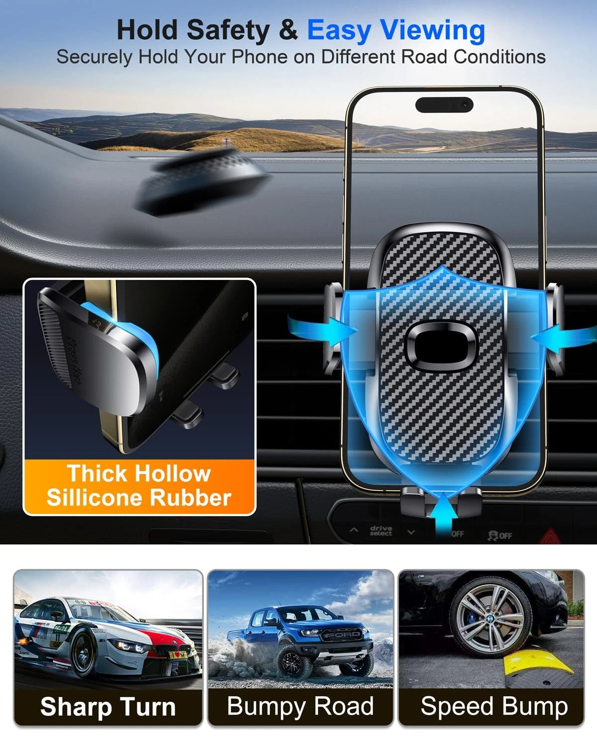 Car Phone Holder[Military-Grade 360°Suction Cup]Phone Holders for dark black