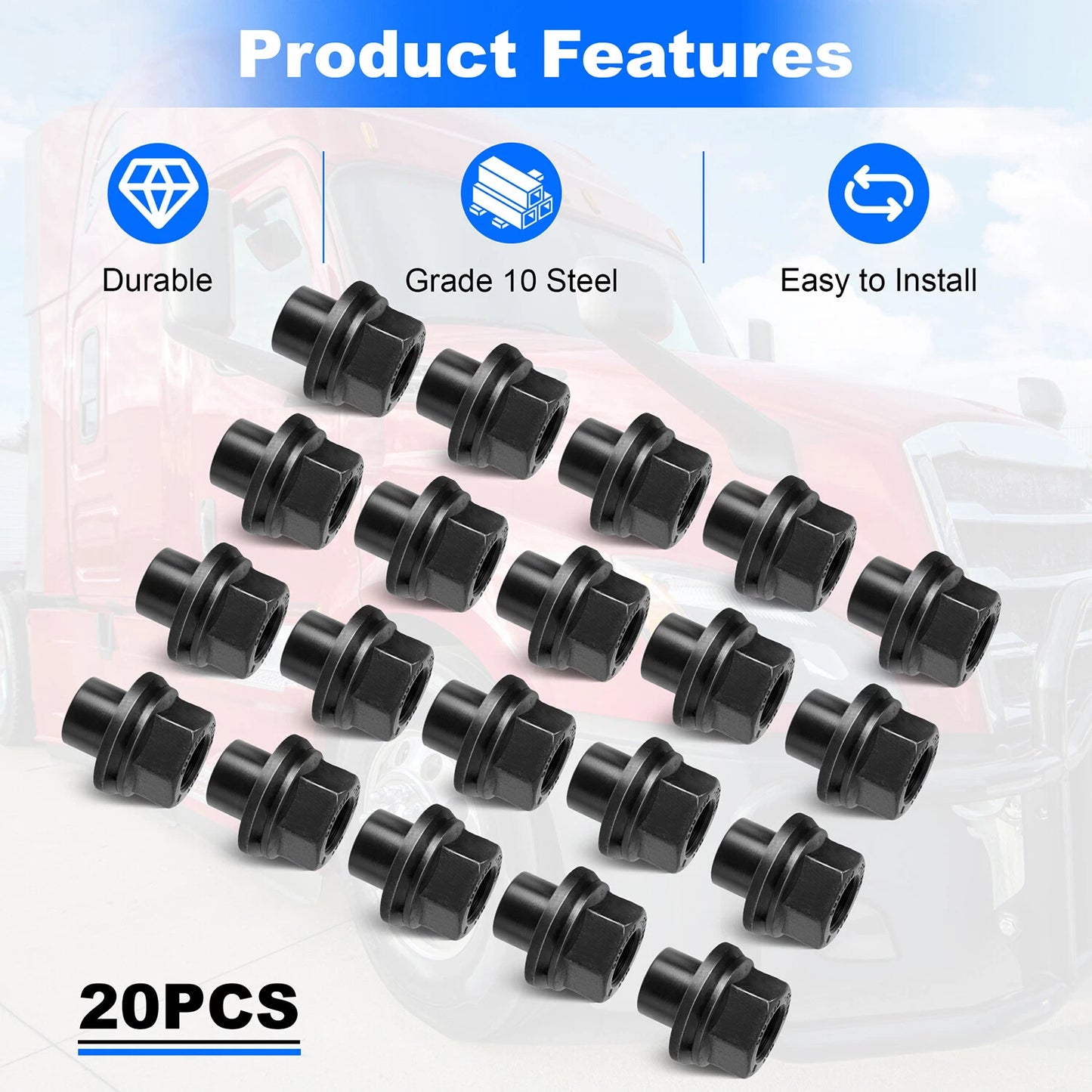 20 Pack 33mm M22x1.5 x 19mm Wheel Nuts Sleeve Nuts M22-1.5x19mm Skirt Flange
