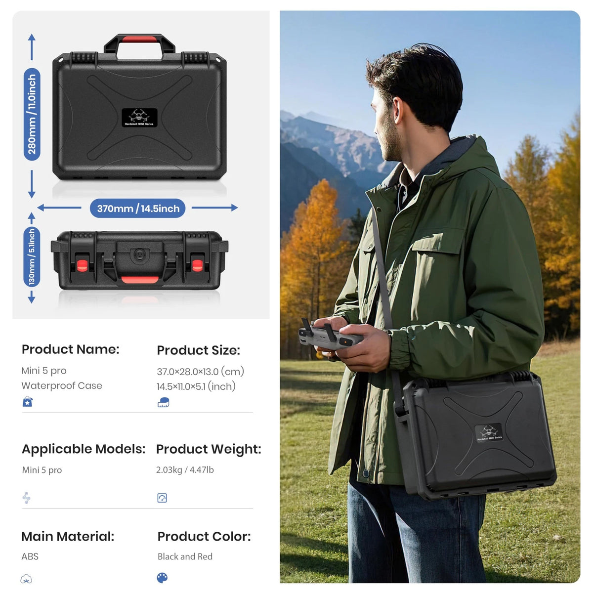 STARTRC Dual Layer Waterproof Hard Case for DJI Mini 5 Pro Drone,