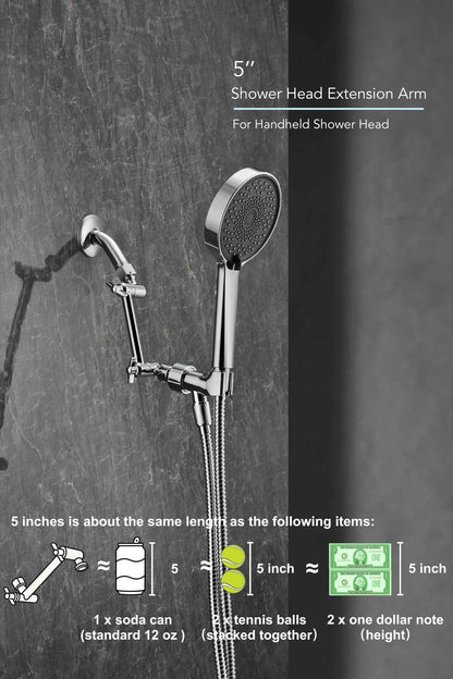5 Inch Adjustable Shower Head Extension Arm, With Locking 5 inches, 1. Chrome